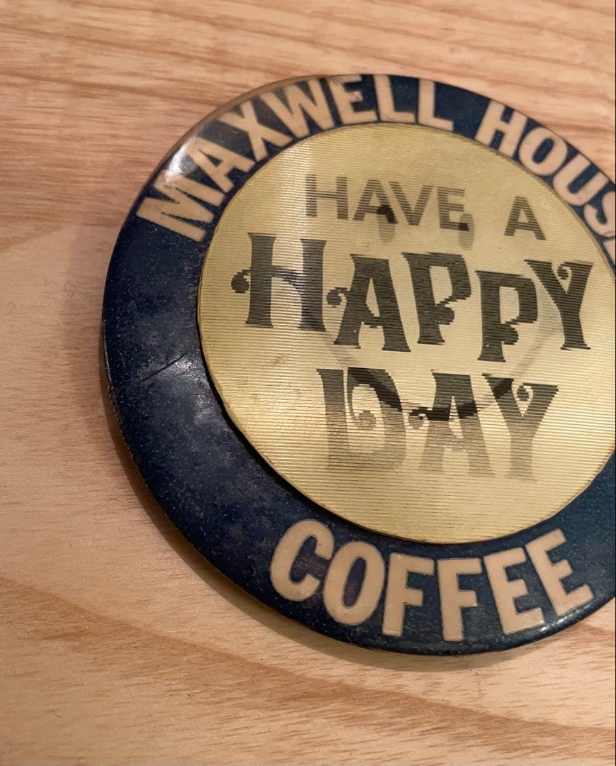 ヴィンテージ MaxwellHouse コーヒー広告 缶バッジ USA スマイル
