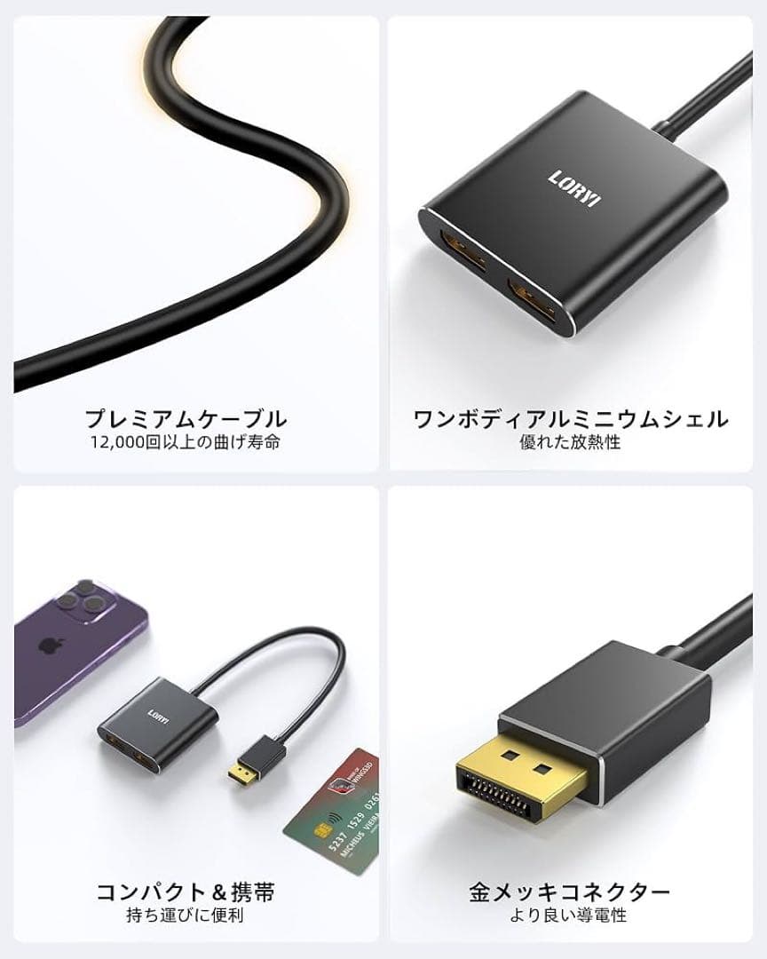 DisplayPort toデュアルDisplayPort 分配器スプリッター
