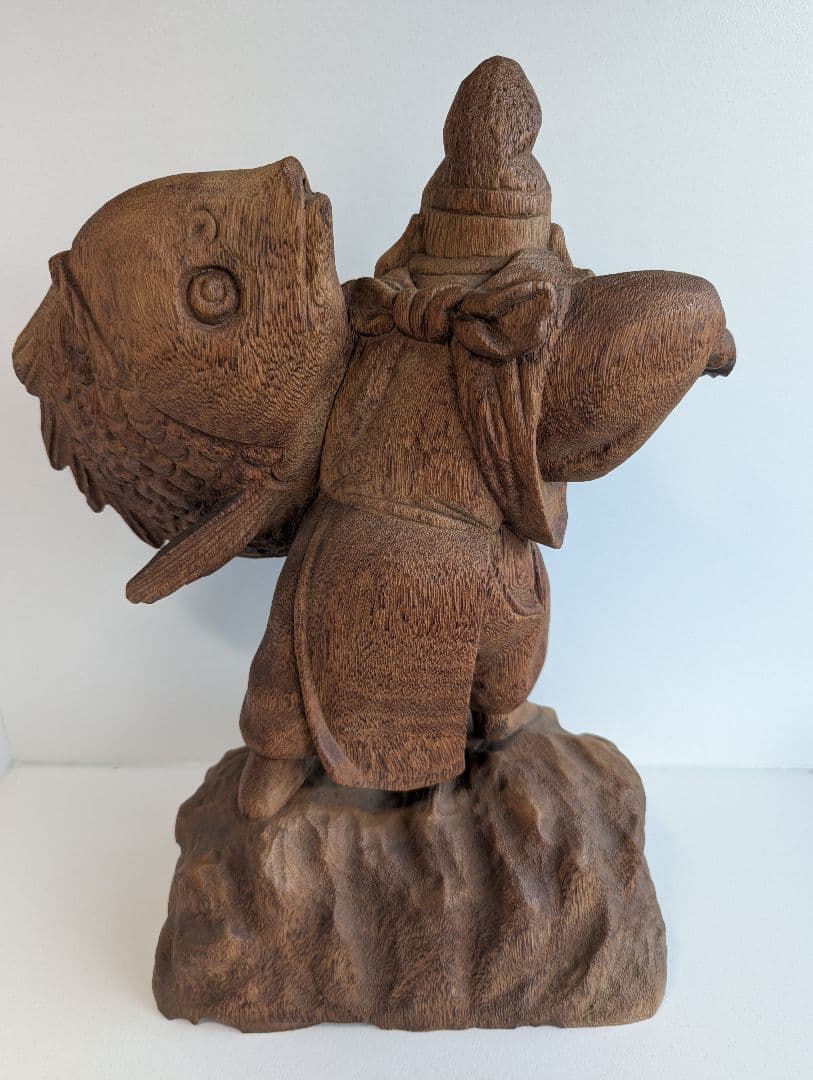 木彫り 恵比寿像 鯛抱え 七福神 40cm 木彫彫刻 民芸品