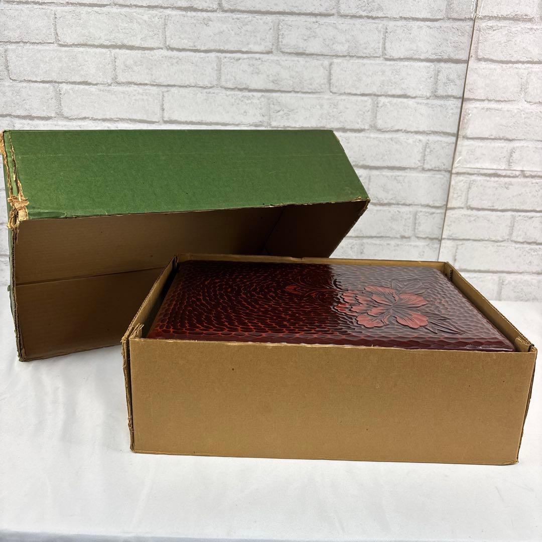鎌倉彫 小物入れ 収納箱 花柄 漆器 外箱付き 工芸品 木製