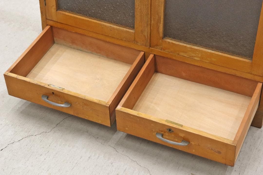 レトロ ダイヤガラス 本箱 食器棚 書庫 戸棚 収納 モールガラス キャビネット