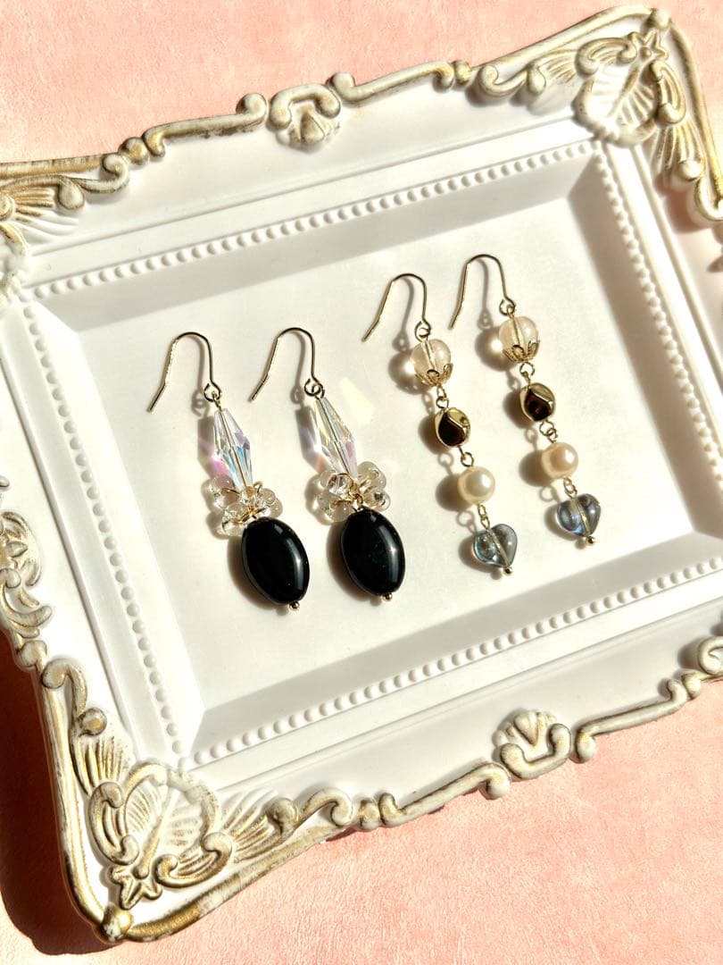 【765】ハート ガラス チェコビーズ ピアス イヤリング パール ハンドメイド