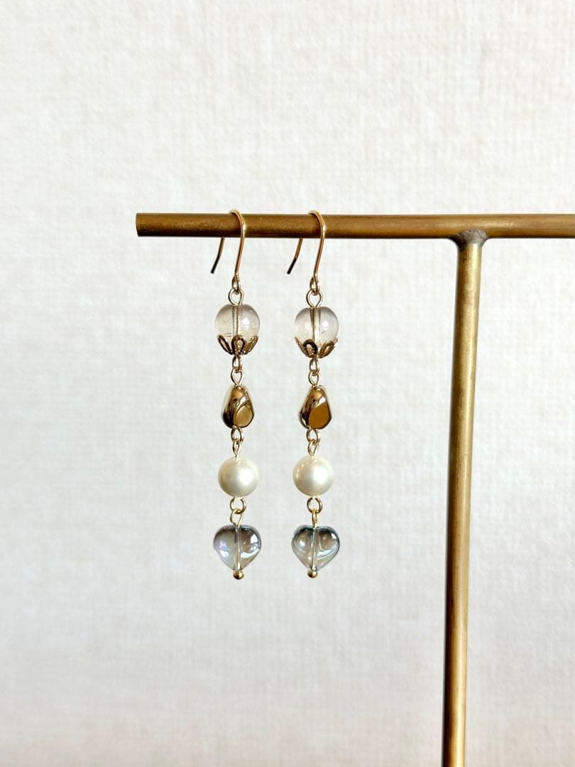 【765】ハート ガラス チェコビーズ ピアス イヤリング パール ハンドメイド