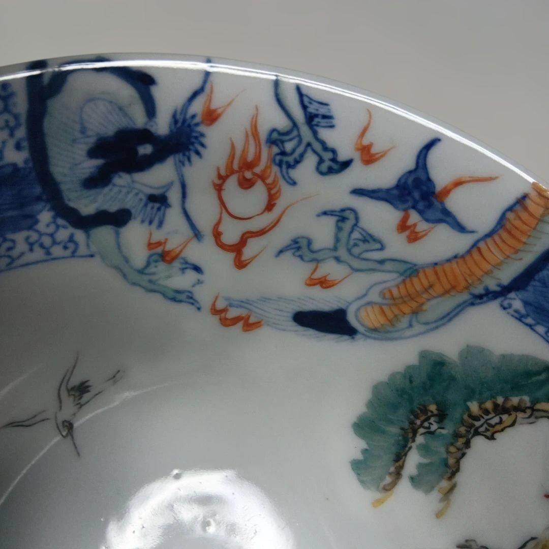 骨董品　庄上製　還了樋口 手描きの青白い陶器の深皿