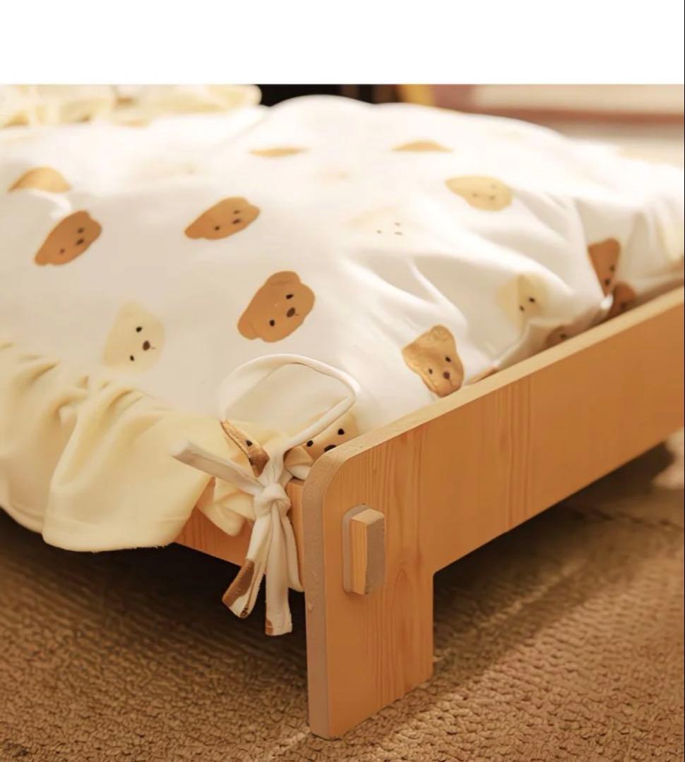 木製小型猫用ベッド クマ柄布団付き