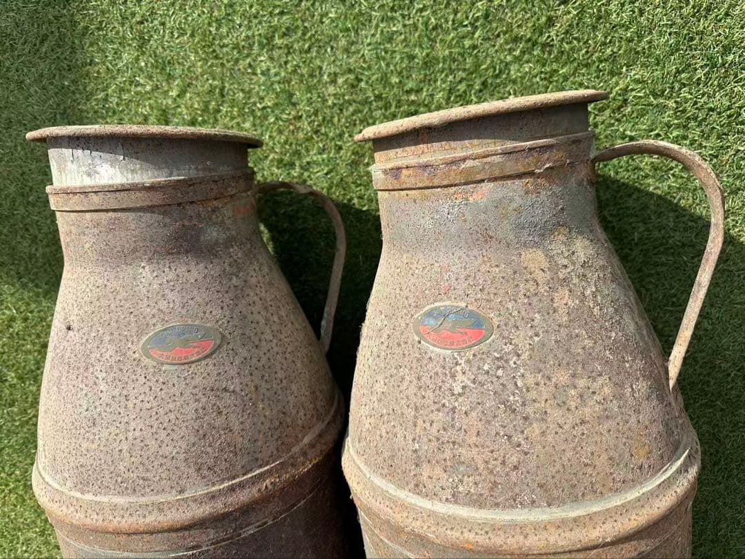 アンティークミルク缶 錆色 取っ手付き 2個セット