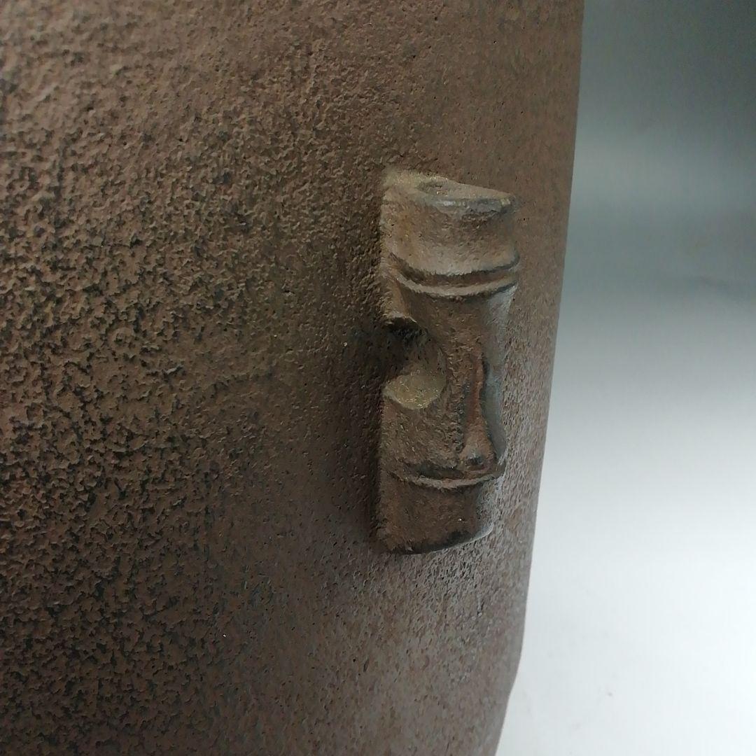 Ｗ１３３　茶釜　『竹地紋　筒釜』『釜師　角谷莎村』『鉄釜』　共箱　茶道具