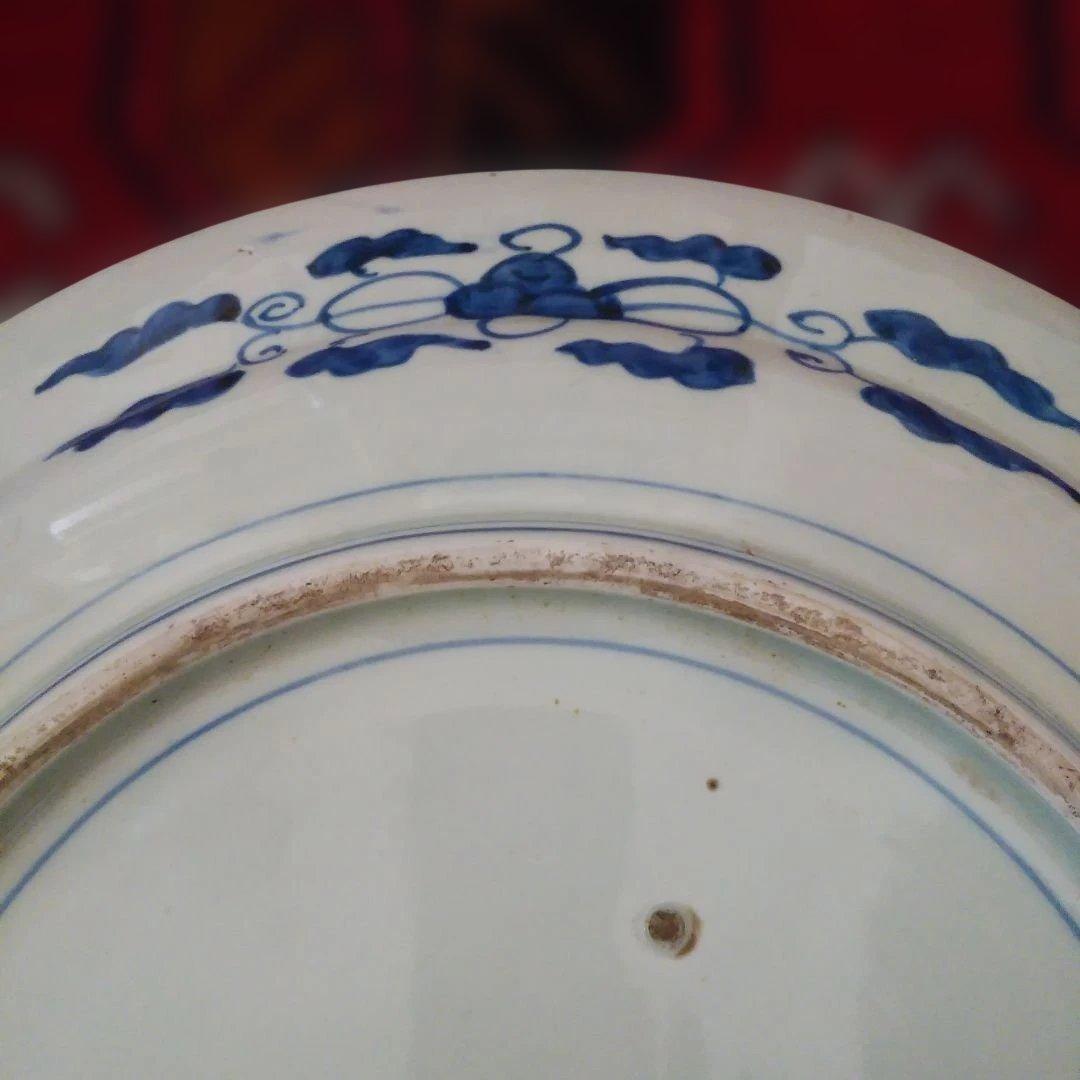 希少　珍品　 古伊万里 有田官窯　青磁染付大皿　特大皿　口径約44cm　有田焼