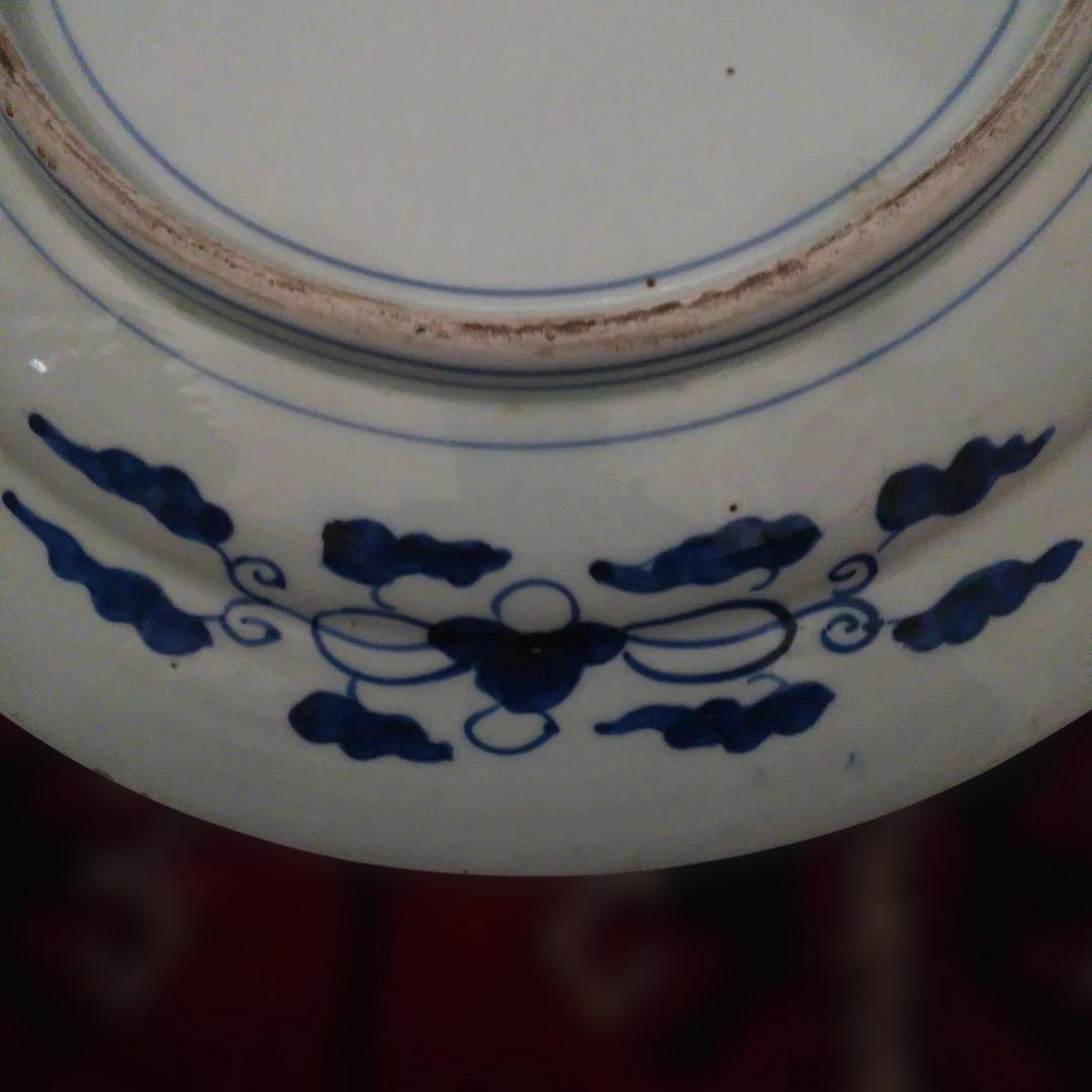 希少　珍品　 古伊万里 有田官窯　青磁染付大皿　特大皿　口径約44cm　有田焼