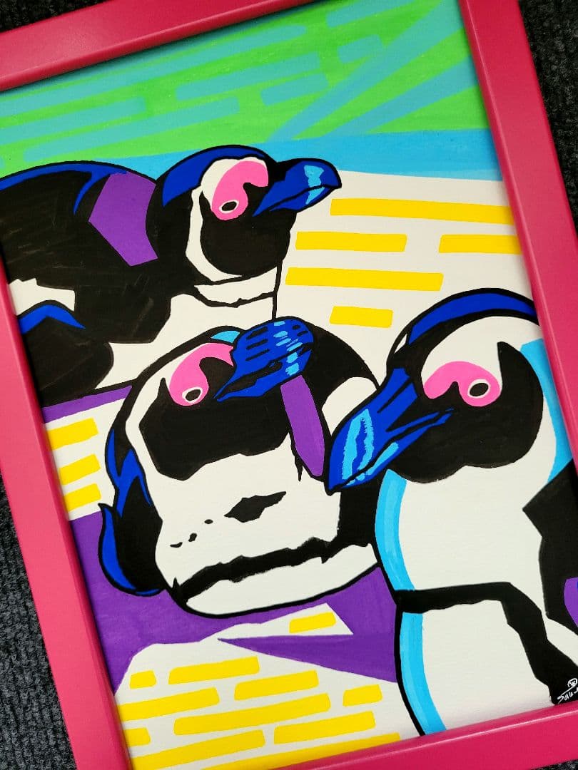 POSCA art 「ペンギン3」 A4サイズ 額縁付き