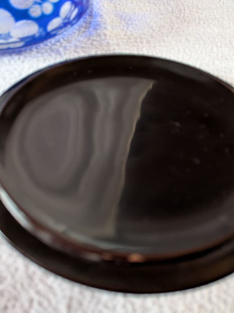 二段重ボンボニエール菓子器江戸切子蓋付物入れ青色骨董品