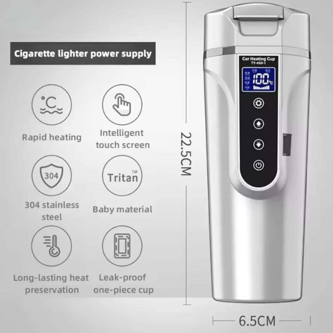車載電気ケトル 500ml 大容量 カー用＆トラック用 DC12V/24V 白