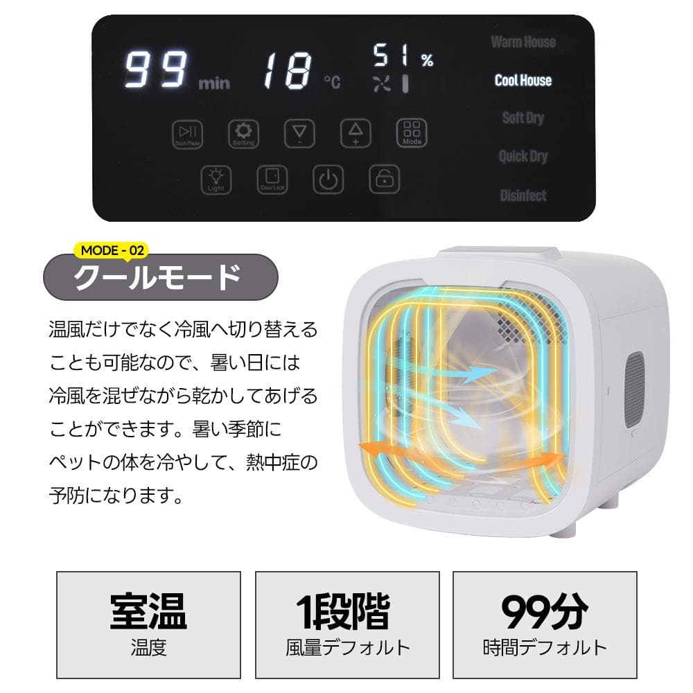 【新品】猫/犬用自動ドライルーム 50L大容量 12.5kg対応 静音