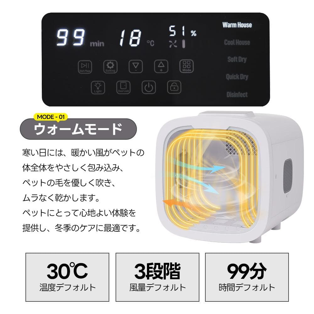 【新品】猫/犬用自動ドライルーム 50L大容量 12.5kg対応 静音