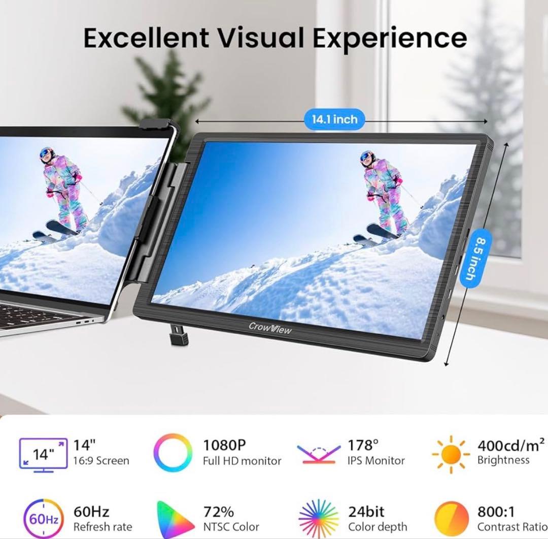 ノートPC用 拡張モニター ポータブルディスプレイ 14インチ CrowView