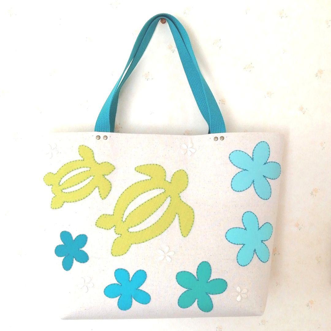 ハワイアンモチーフのハンドメイド·トートバッグ(大)