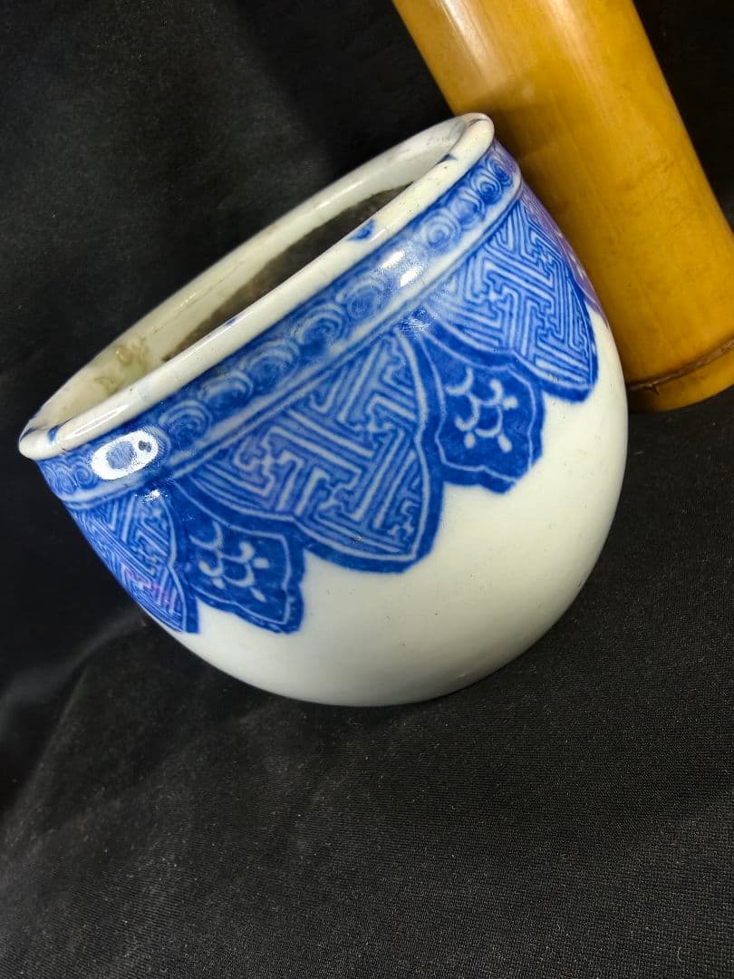 紫檀煙草盆 古材唐木 透かし彫り骨董 香道具 茶道具 古美術 染付香鉢蔵出し美品
