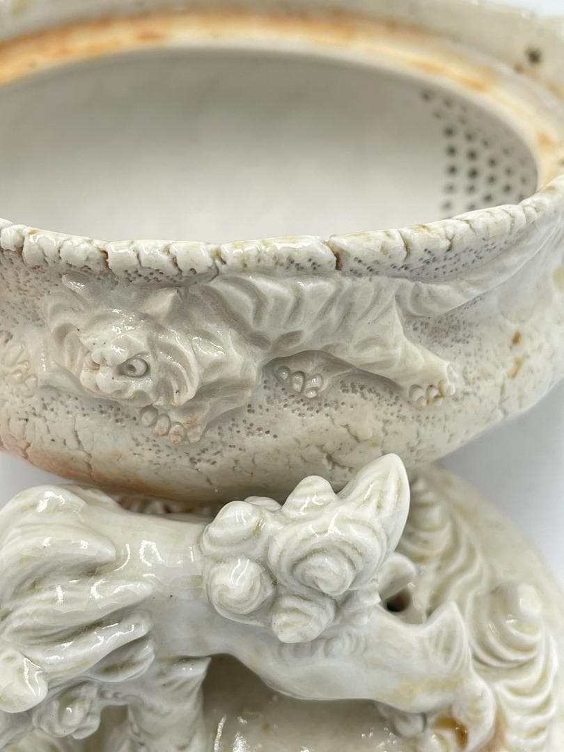白備前 獅子 宝瓶 手びねり 伝統工芸　NSH-002