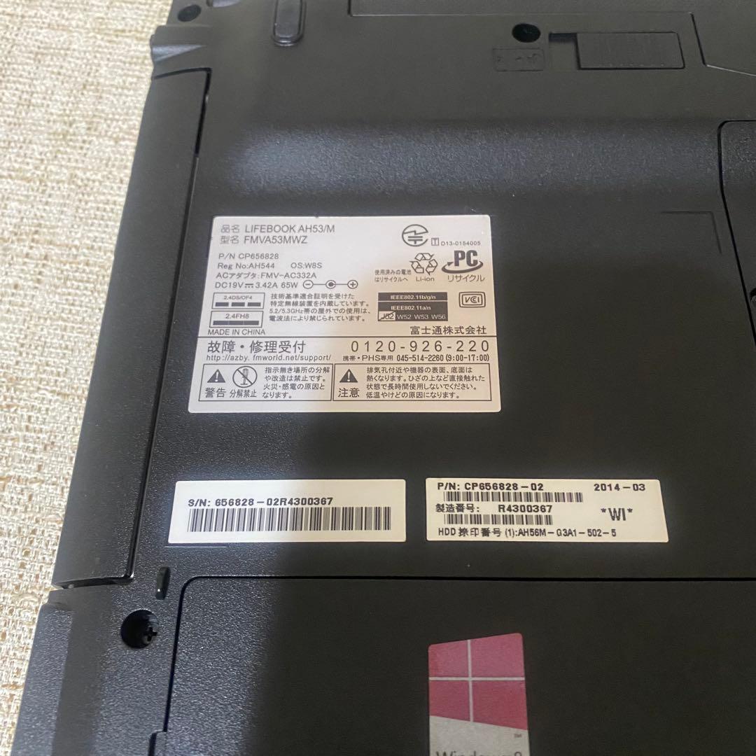 使用回数少なめ　富士通 ノートパソコン LIFEBOOK AH53/M 約1TB