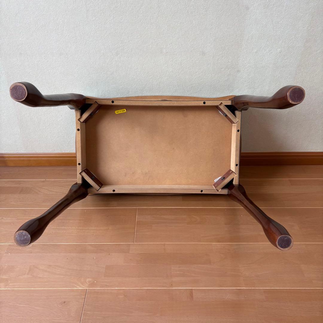 アンティーク　ダークブラウン　波形天板猫足テーブル　縦35×横58×高さ53cm