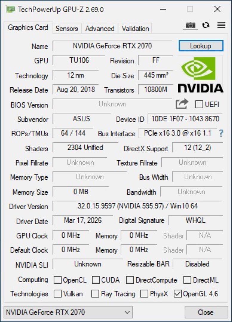 [ジャンク] ASUS ROG STRIX RTX2070 8GB 未分解