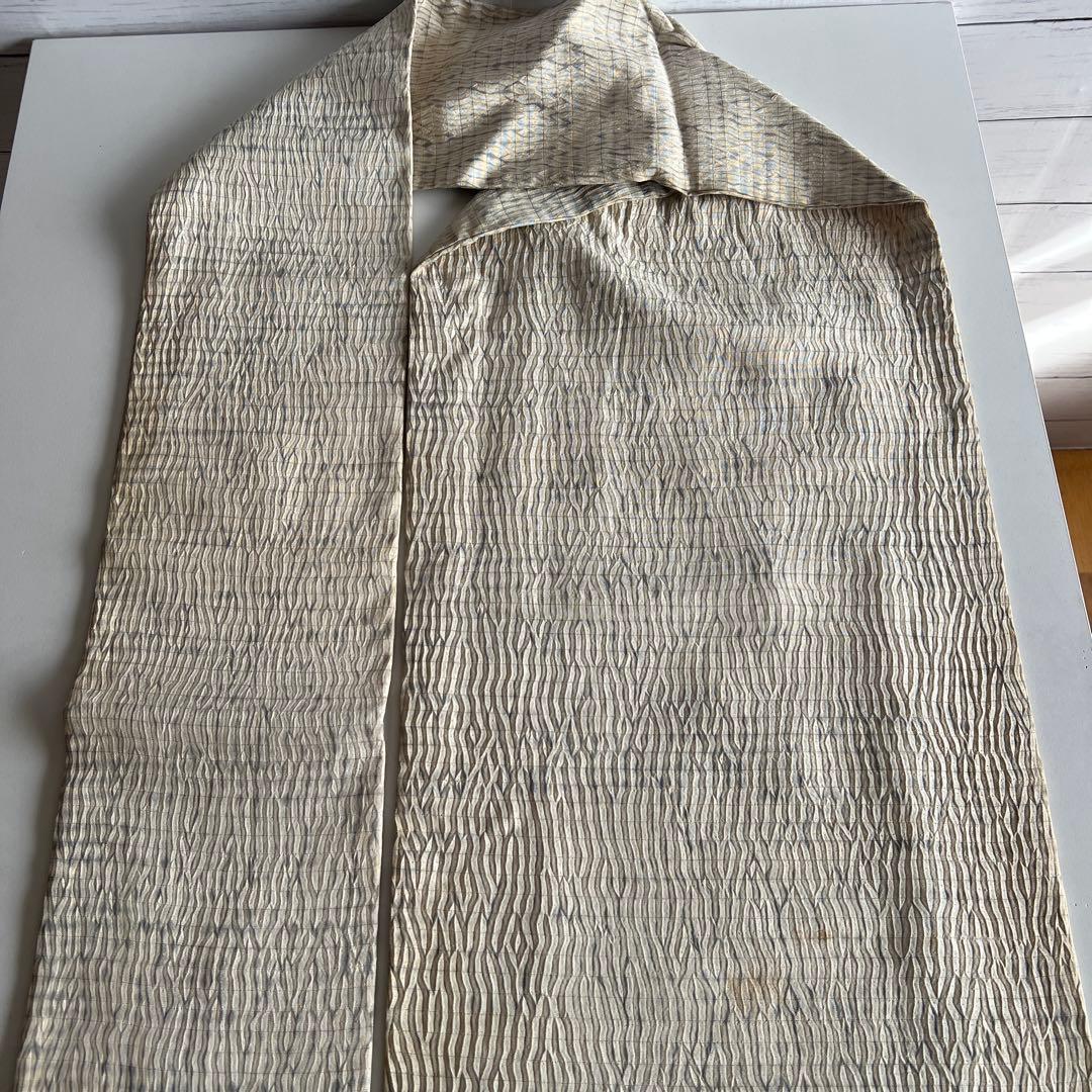 6082◆アンティーク名古屋帯生成り淡い藍染絞染蜂露草手刺繍逸品コレクション