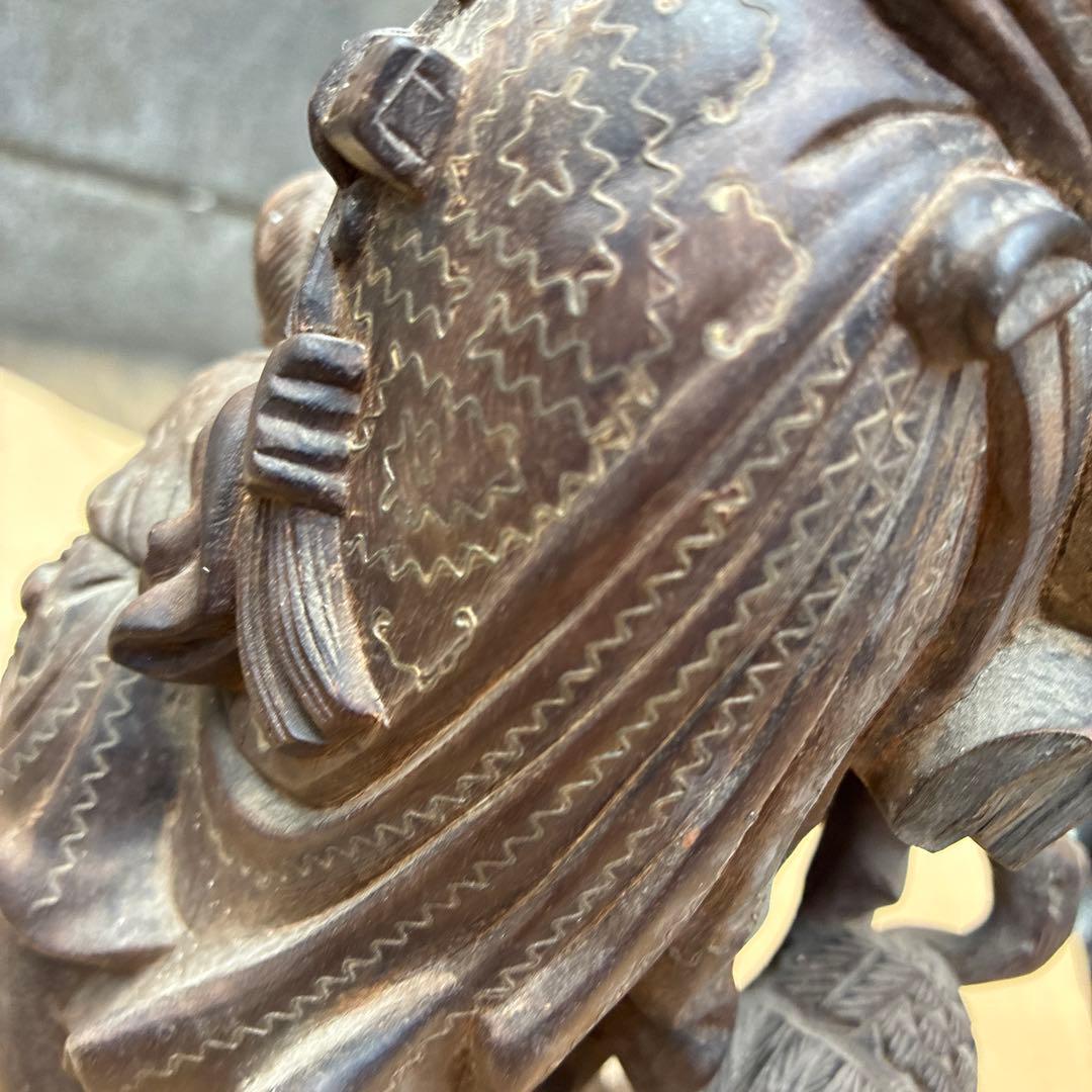 ビンテージ、レトロ昭和 木彫りの置物で、七福神の一柱である「寿老人