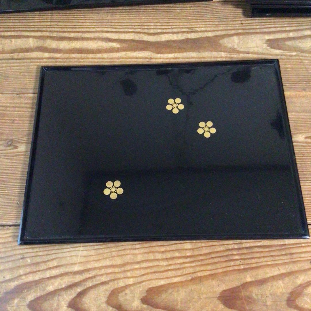 No5061輪島塗梅文長方盆　5枚　木箱付　茶道具　輪島塗　漆器　漆芸　送料無料