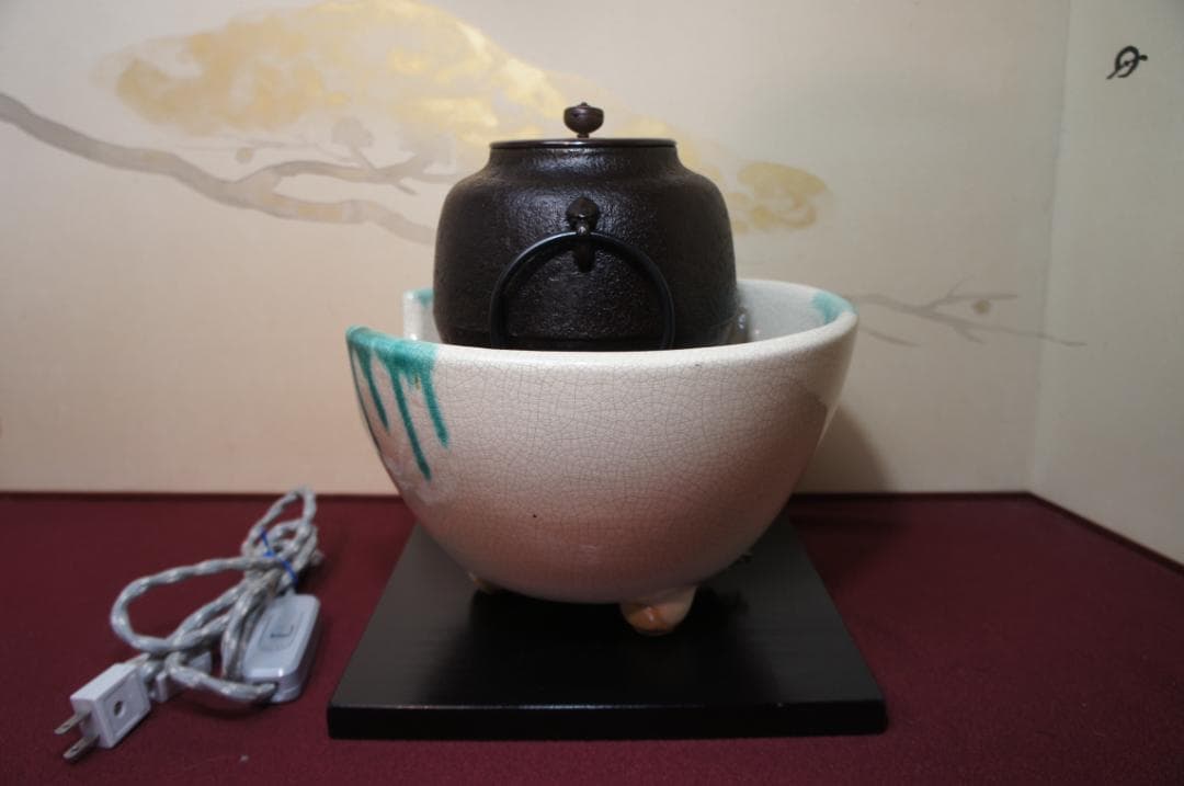 ☆ 野々田 さつま織部(紅鉢型) 炭型電熱器 小釜 釜鐶送料込み