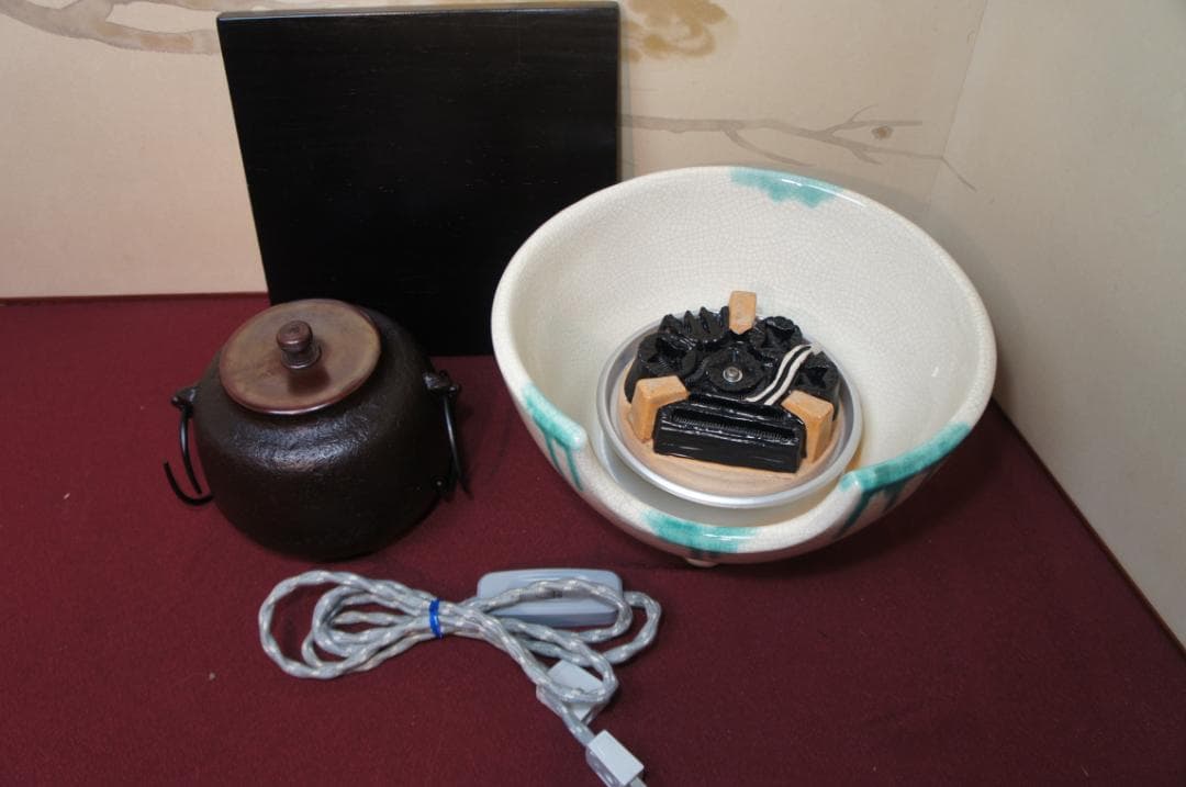 ☆ 野々田 さつま織部(紅鉢型) 炭型電熱器 小釜 釜鐶送料込み