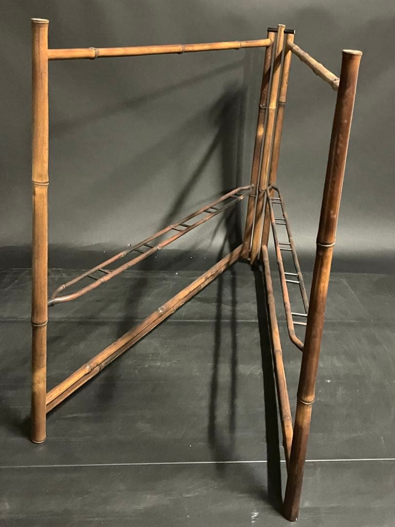 【時代名品】『母』 煤竹 風炉先屏風 銘竹 竹網 屏風 （218②）