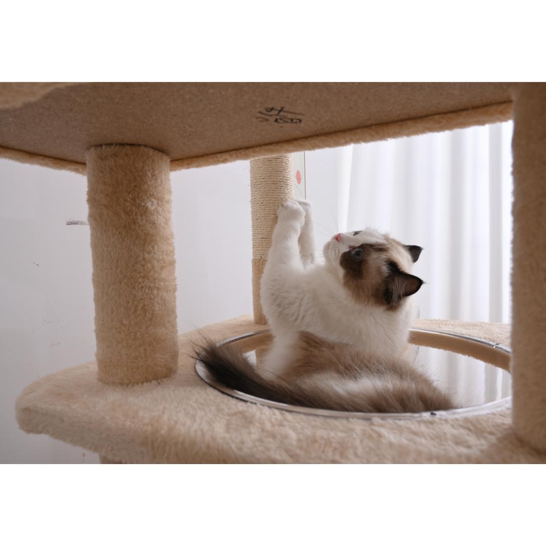 据え置き型 麻紐 爪とぎ 多頭飼い 宇宙船キャットタワー 据え置き型【グレー】