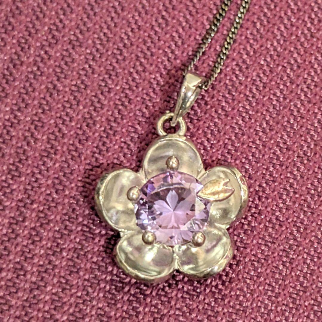 シミズ貴石★さくらinカットアメジスト★桜ペンダント花びらネックレス
