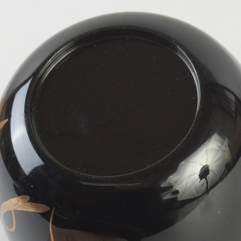 茶道具　黒塗　螺鈿装飾　桐竹蒔絵　中棗　時代箱　V　9942