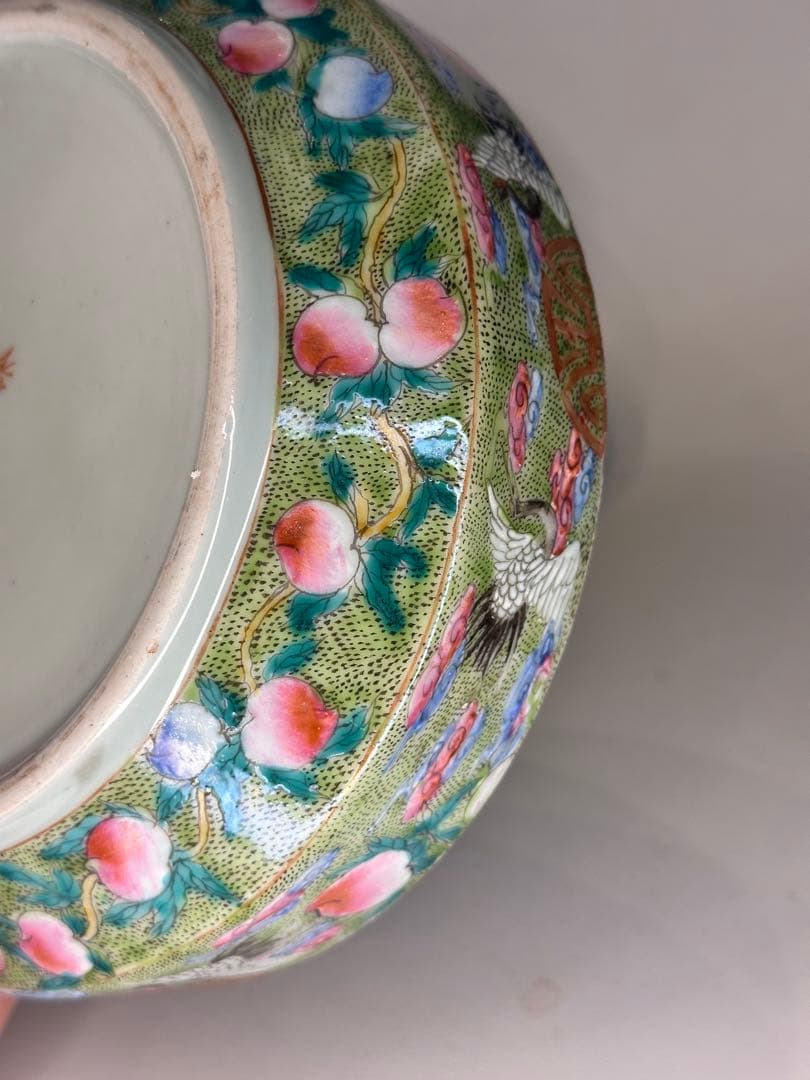 大清雍正年製 款 色絵 蓋物 果子器 菓子器 中国古美術 清代 蓋盒 鶴と花