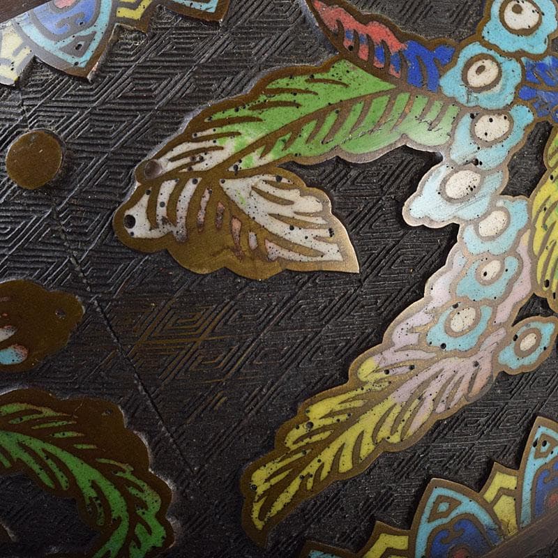 中国　古七宝琺瑯彩　花草文　花瓶　時代箱　M　R9549H