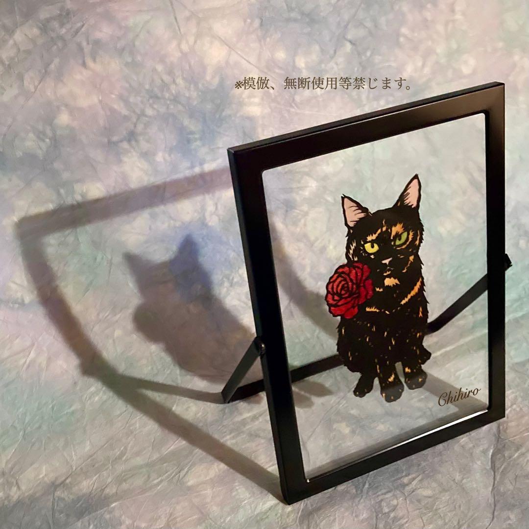 絵画 切り絵 猫の絵 猫雑貨 黒猫 さび猫 kawaii 黑貓 cat art