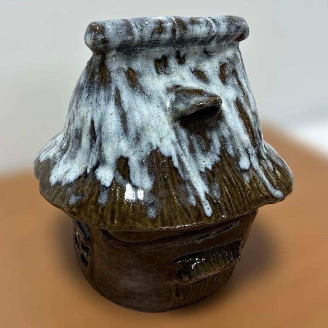 【超美品】陶器製香炉香合　小物入れ　置物　ジュエリー　茶道具　煙突有り