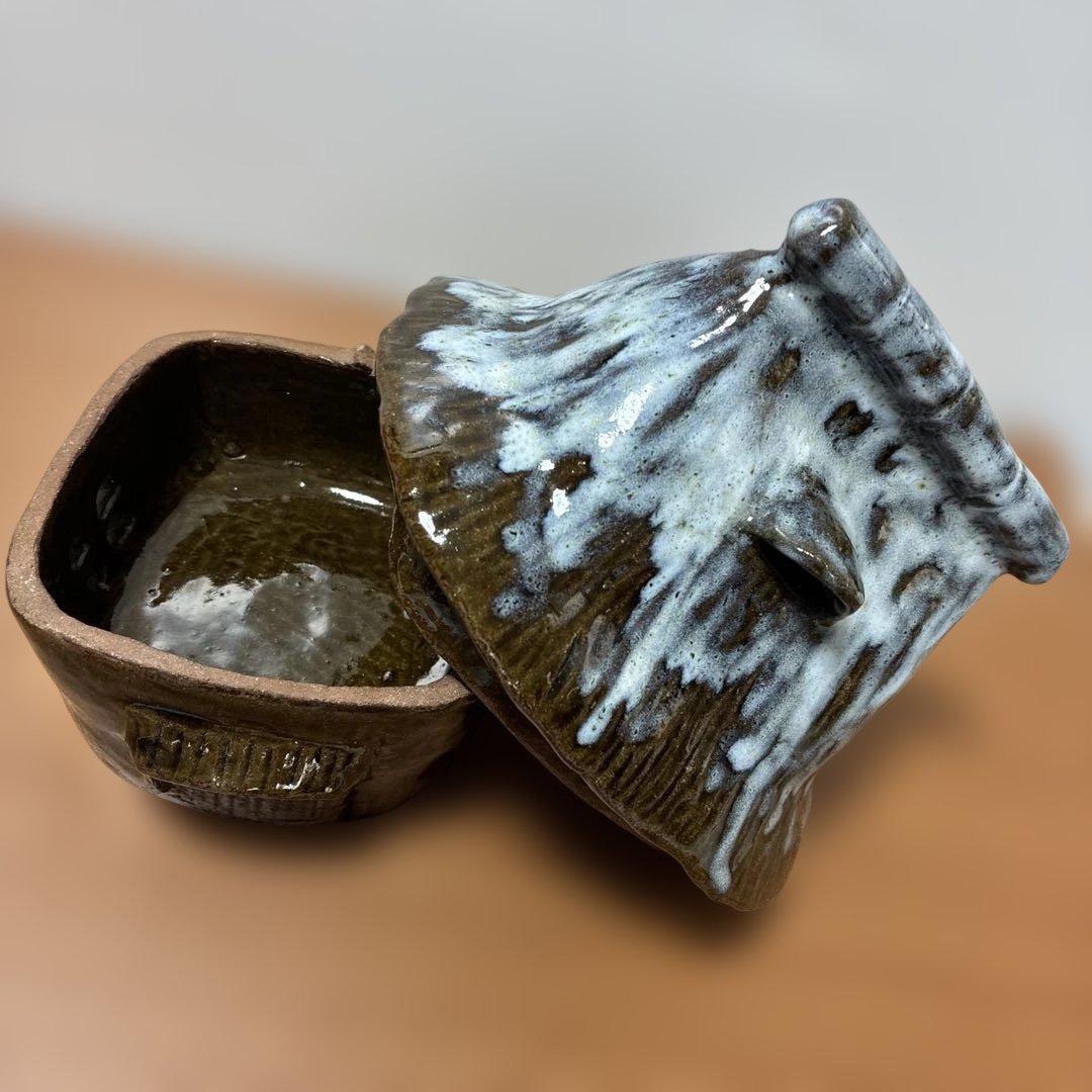 【超美品】陶器製香炉香合　小物入れ　置物　ジュエリー　茶道具　煙突有り