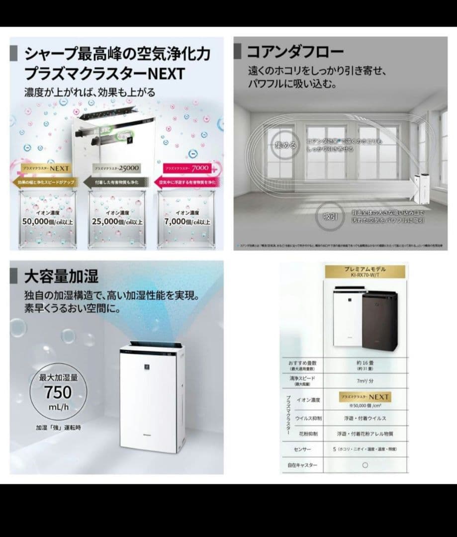 シャープ加湿空気清浄機2022年製　KI-RX70　〜31畳