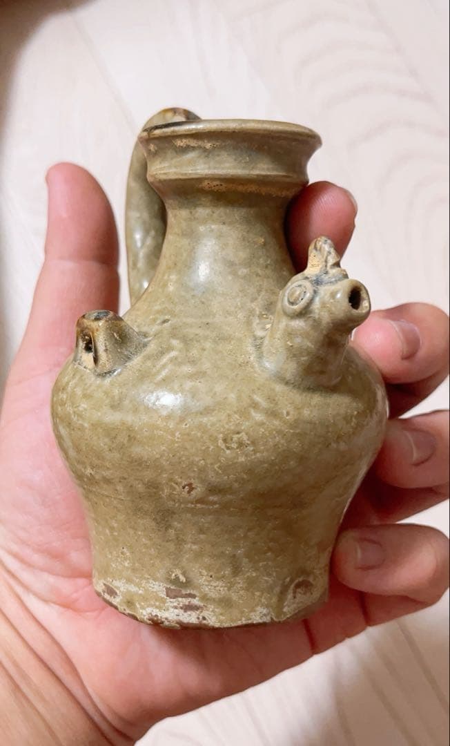 越窯鶏首壺　陶芸　茶道具 酒器 青磁　骨董品　古美術品