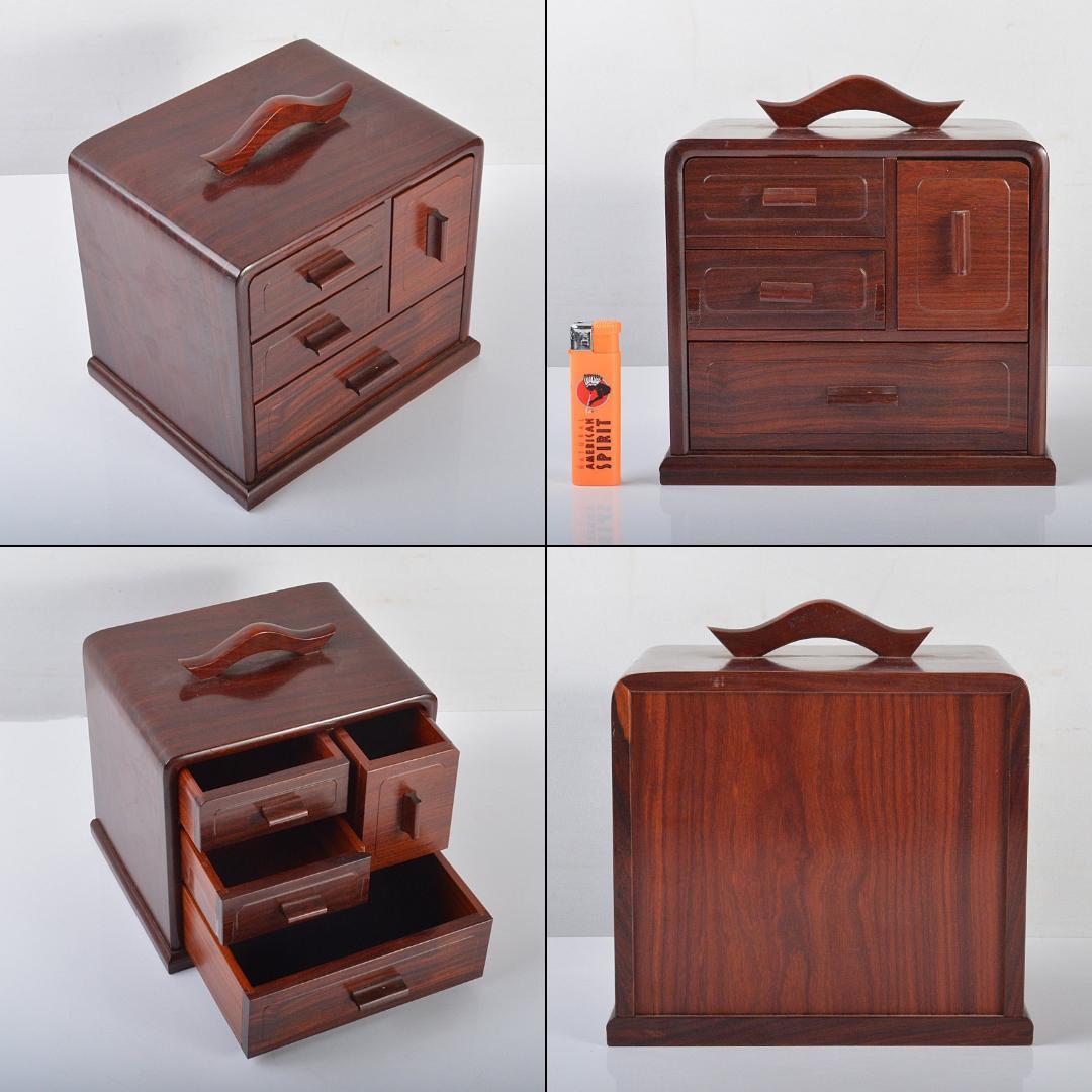 中国　煎茶道具　唐木紅木製　器局　色紙茶箱　小物入　C　R4207