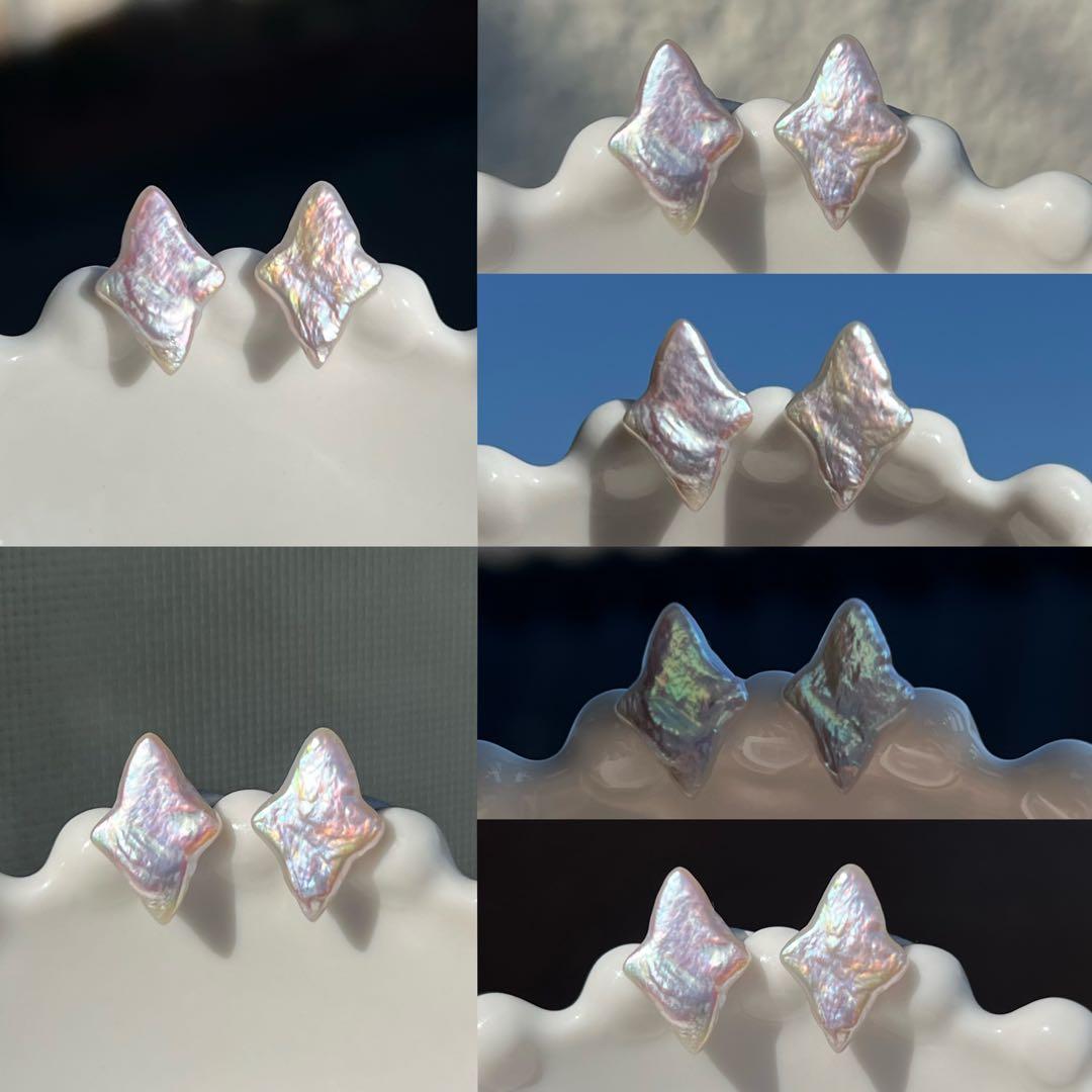 2点まとめ　ハートマベパールピアス　ルース　手裏剣パールピアス　四芒星パール