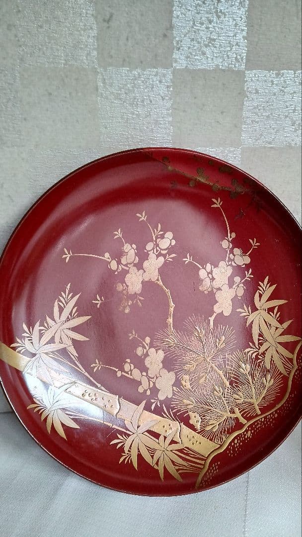骨董　輪島塗蒔絵 三ツ組盃と受け台