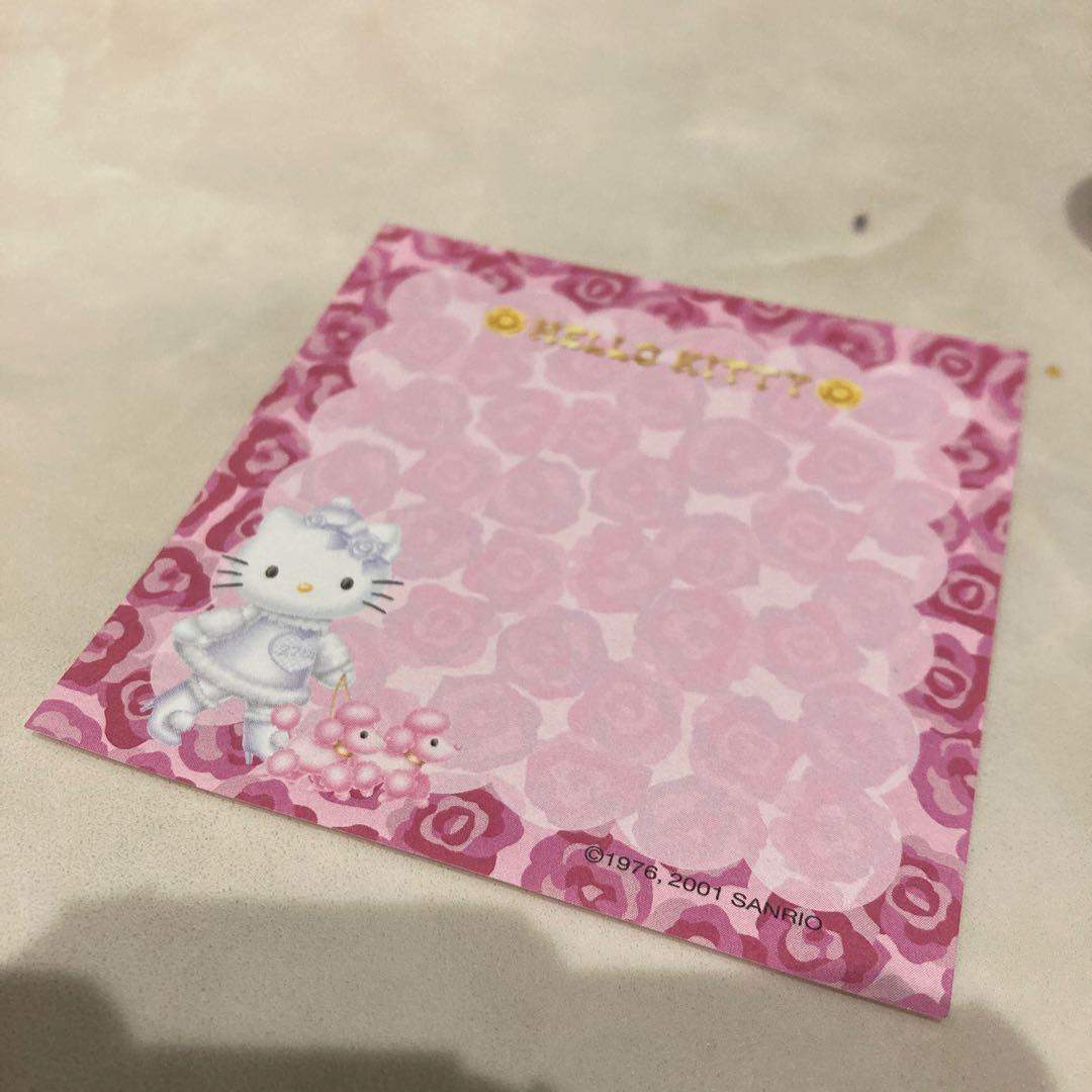 レトロ《2001年 ハローキティ メモ帳》祝27周年☆缶ケース ローズ プードル