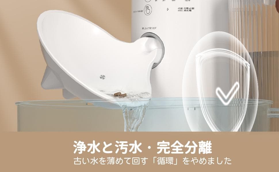 フィルター代０　ペット用 自動給水器 給水器 汚水分離設計 コードレス
