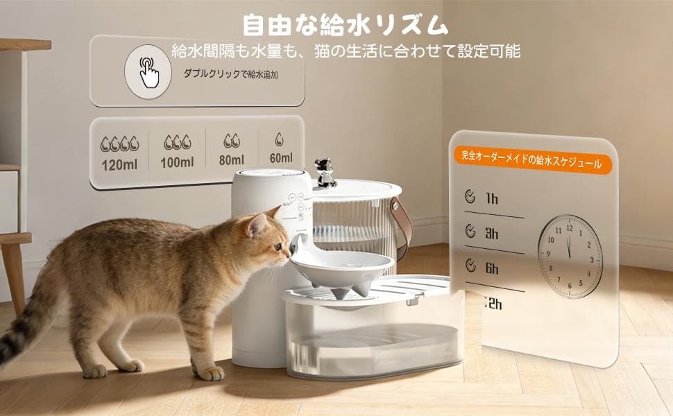 フィルター代０　ペット用 自動給水器 給水器 汚水分離設計 コードレス