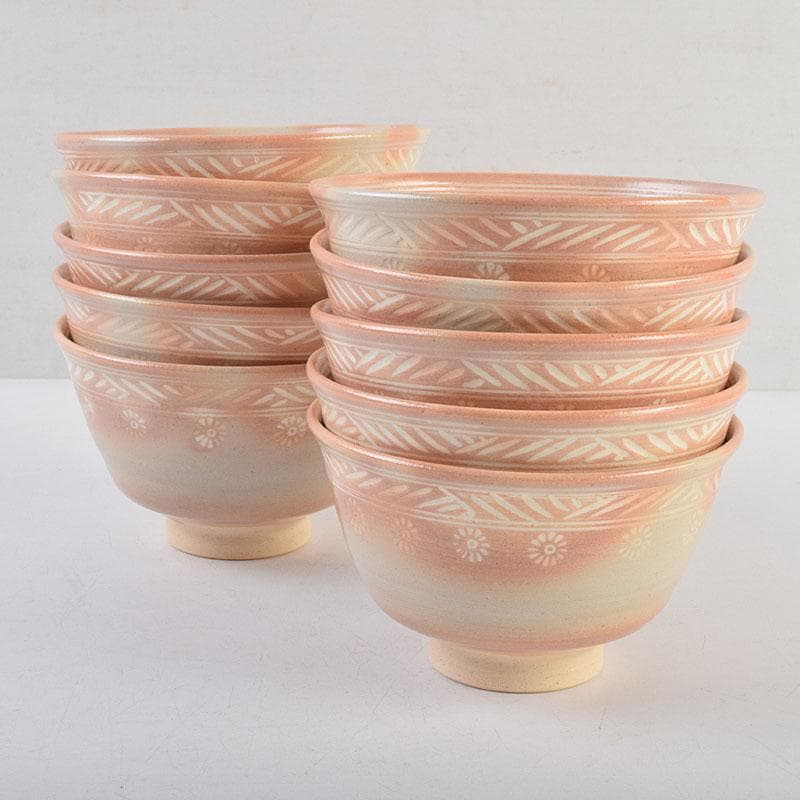 茶道具　京焼　田中渓峰作　御本三島　花文　数茶碗　十客　共箱　M　R9581H
