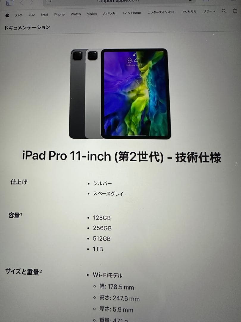 Apple iPad pro11インチ(2世代)256G技術仕様