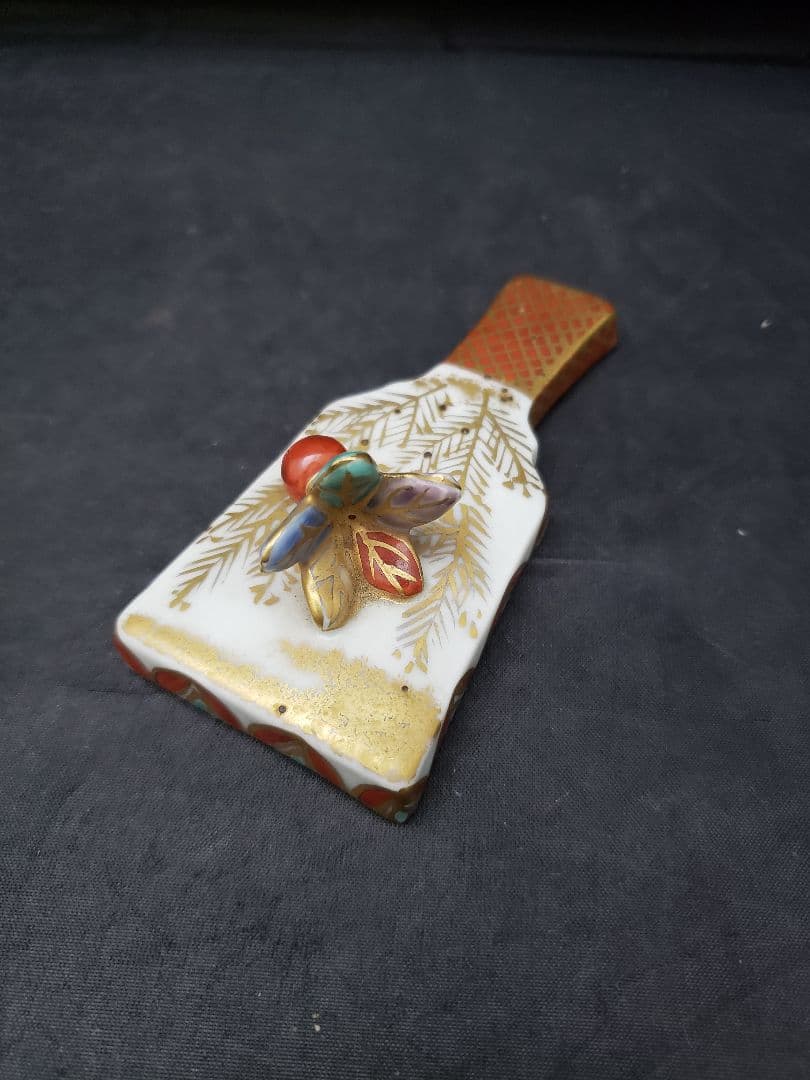 色絵　羽子板　香合　平安　高野昭阿弥　茶道具　共箱